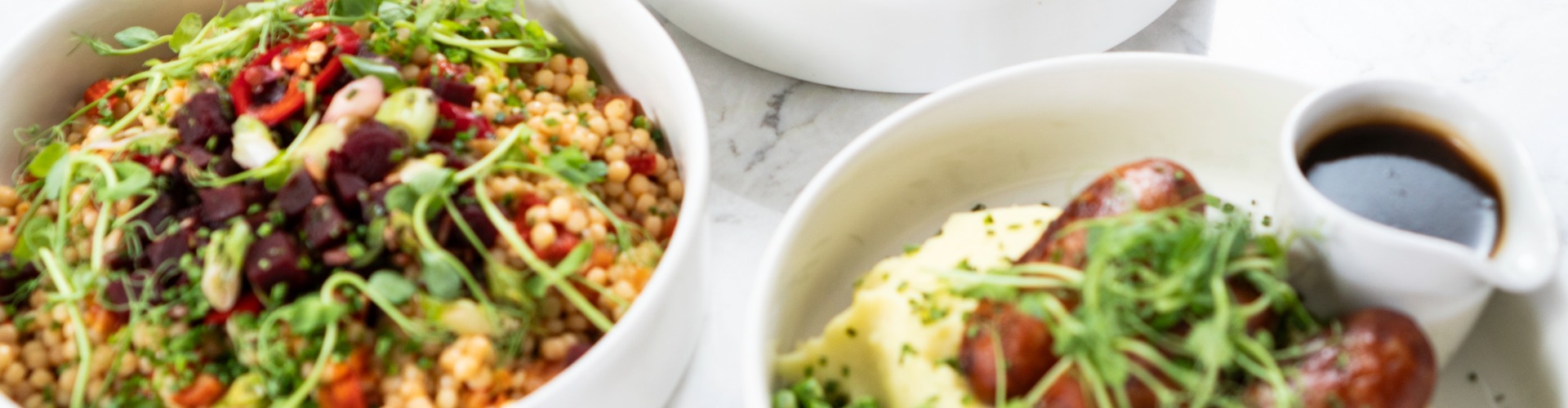 Park Kitchen Red Pepper Cous Cous and Sausage and Mash