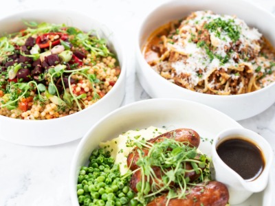 Park Kitchen Red Pepper Cous Cous and Sausage and Mash