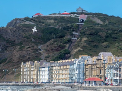 Aberystwyth beach and Victorian promenade at sunset