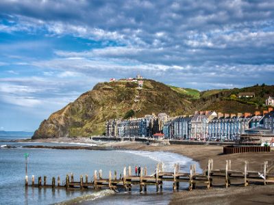 Aberystwyth beach with the cliff railway in the background