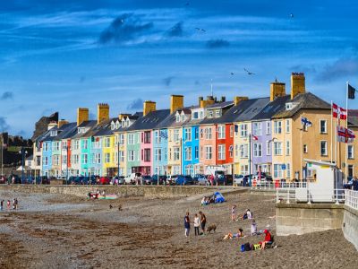 Colourful houses on the Aberystwyth beach