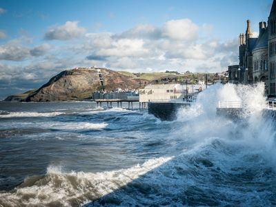 Large waves crashing on the Aberystwyth promenade