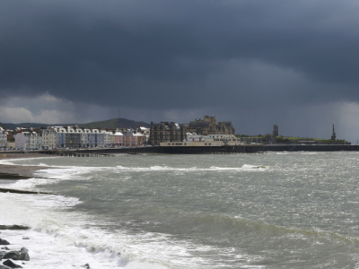 Aberystwyth beach on a dark and gloomy day