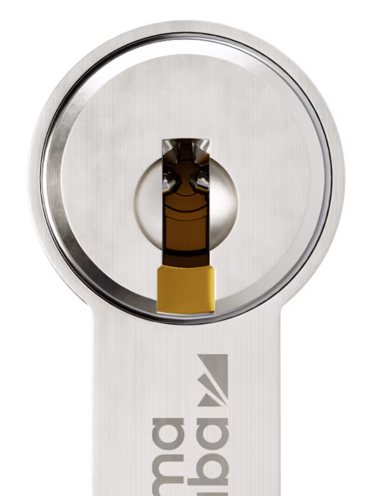 Schlüssel-Zylinder mit Dormakaba-Logo im Anschnitt.