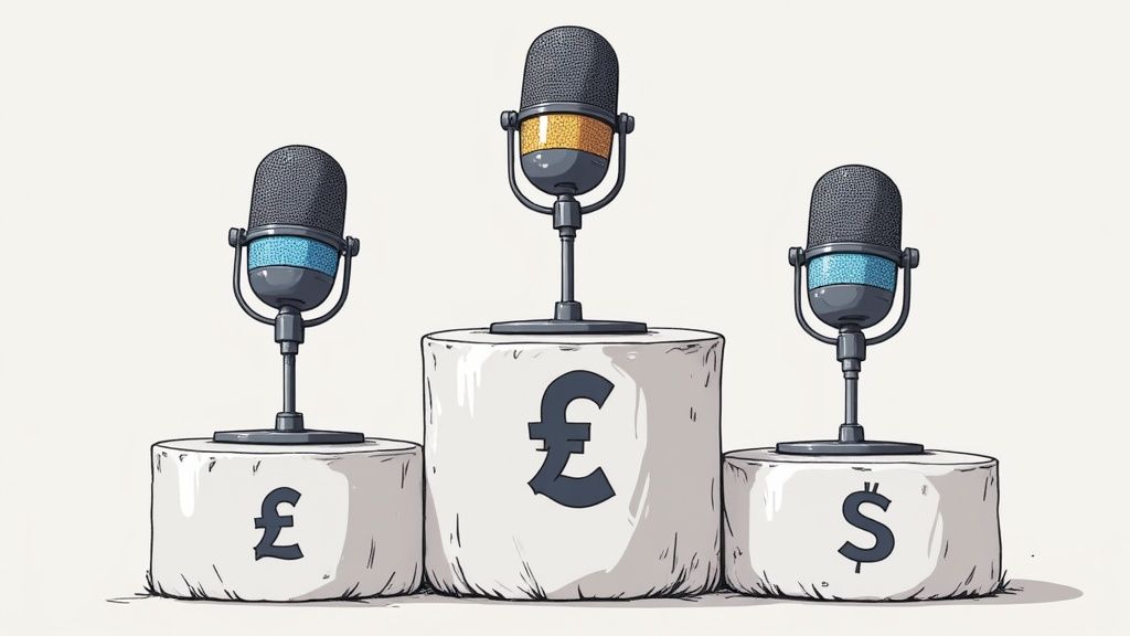 A modern condenser microphone on a stand, ready for a vocal recording session.