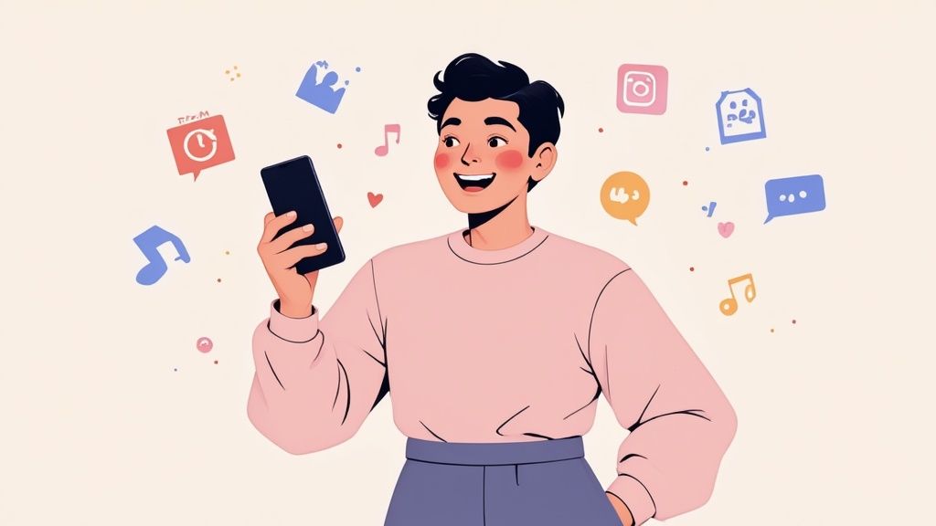 A musician using social media on their phone