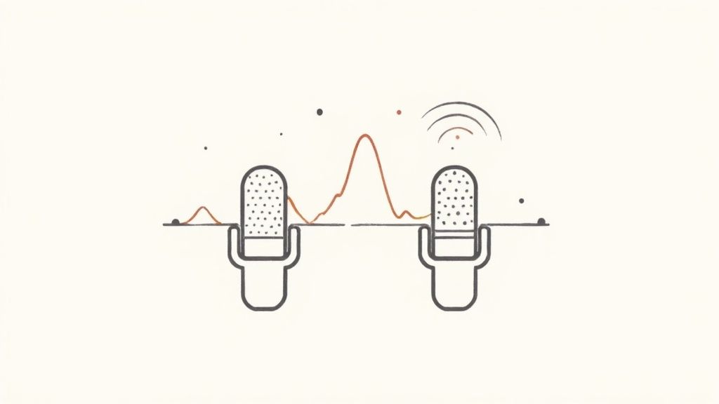 A condenser microphone with a pop filter set up in a home recording studio environment.
