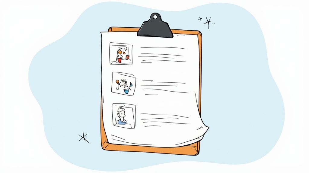 A person working on audio mastering with a checklist in the foreground.