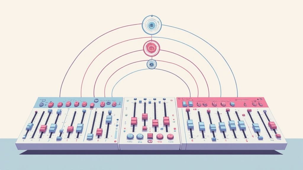An audio engineer using an equalizer plugin on a computer screen to shape the sound of a track.