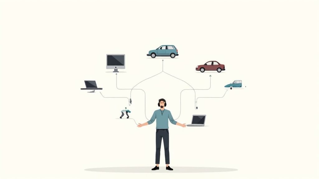 A person wearing headphones critically listening to music on a laptop.