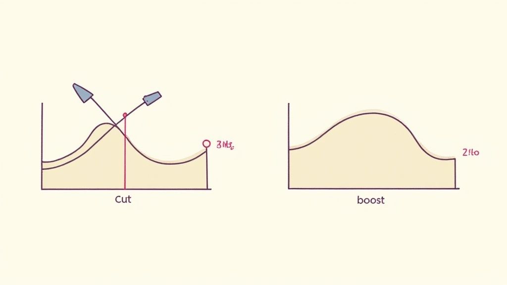 A person's hands adjusting the knobs on a professional audio mixing console.