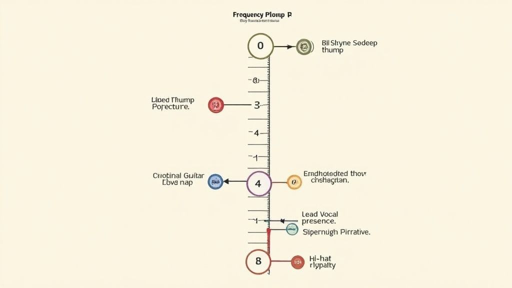 Audio frequency plomp chart showing musical instrument ranges and sound characteristics across frequency spectrum
