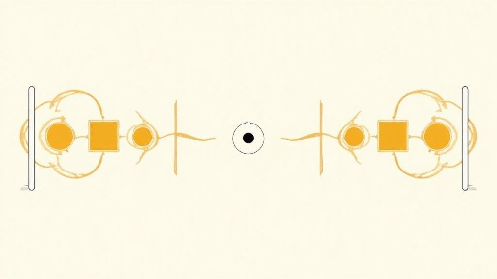 Diagram showing sound wave bouncing between two barriers with central focus point illustration