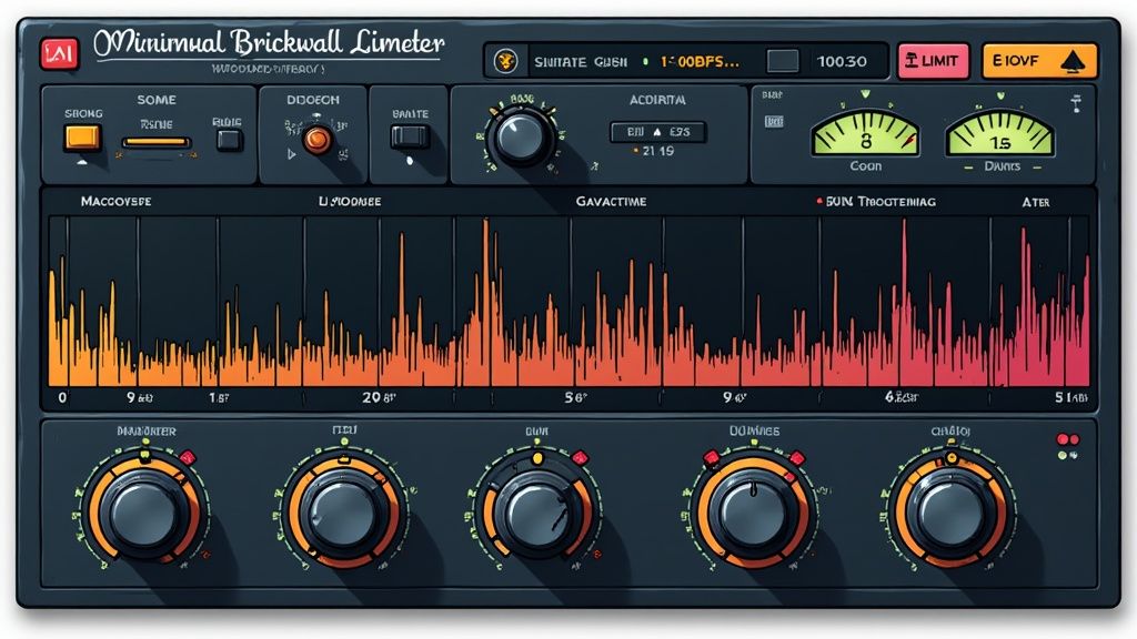 Minimal Brickwall Limiter audio plugin interface showing waveform display and control knobs for mastering
