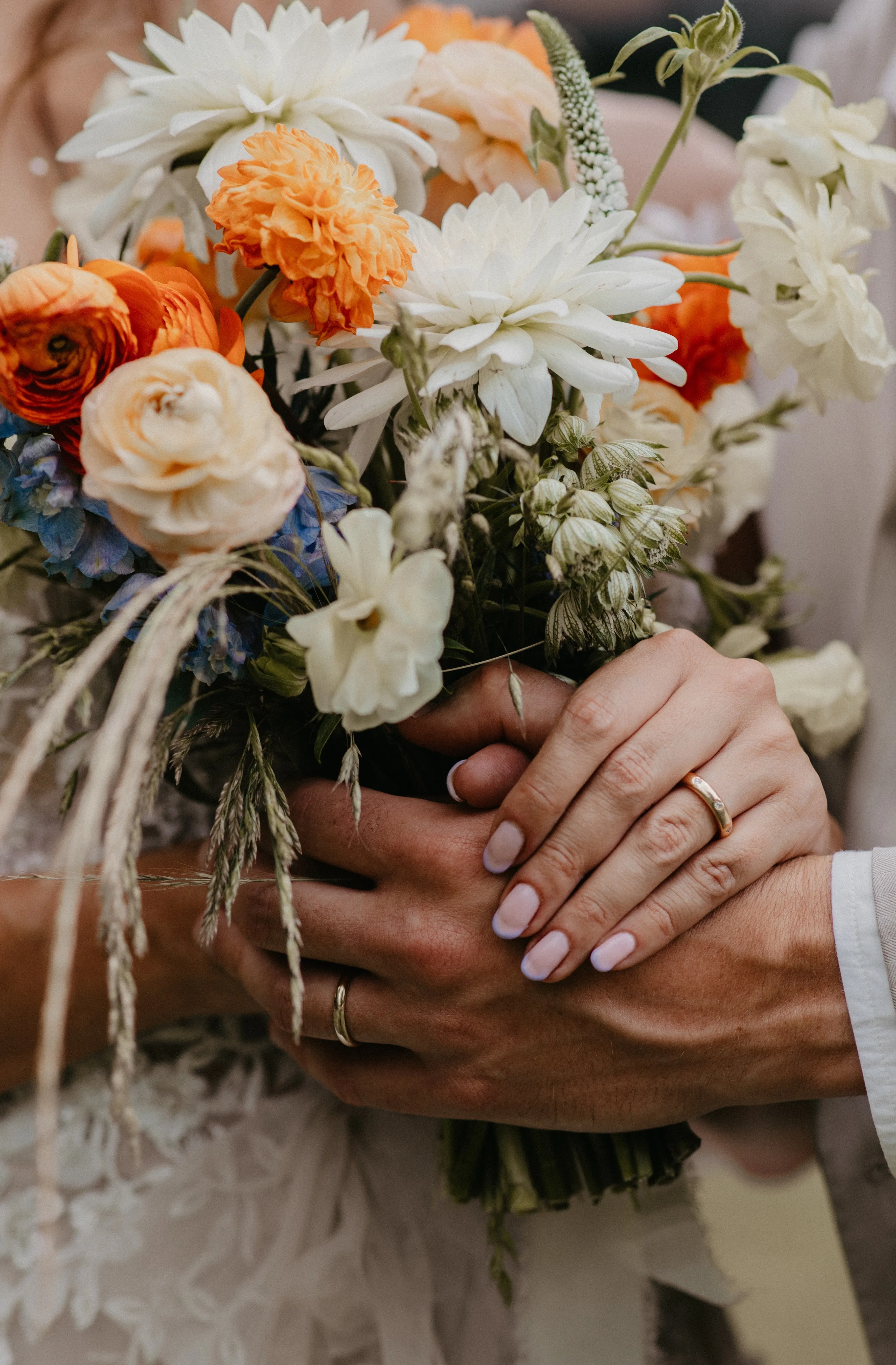 Summer wildflower bridal bouquet at a Glen Falls House wedding