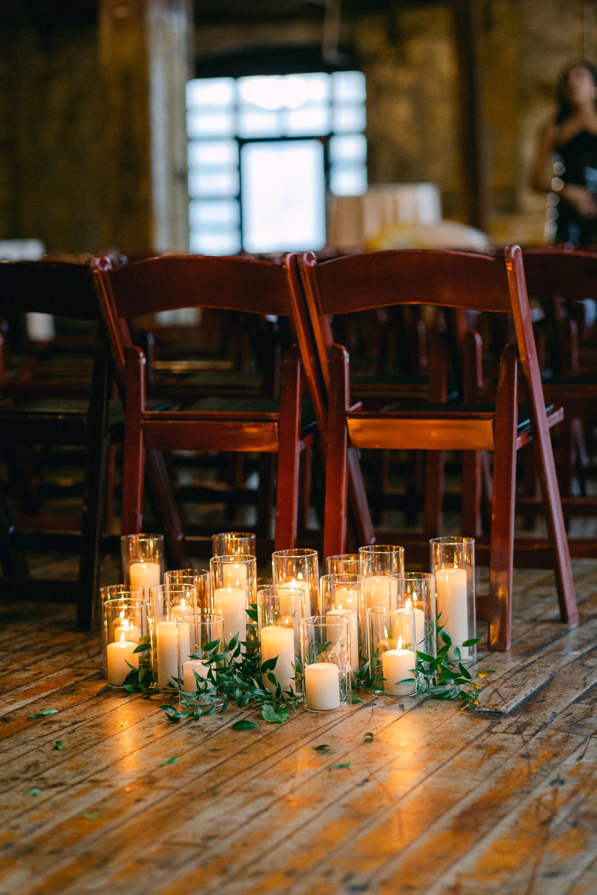 Greenpoint Loft Wedding Ceremony, Aisle candles