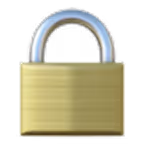 Closed brass padlock with silver shackle on a transparent background.