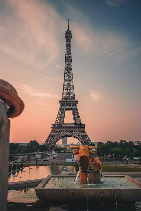 Eiffel Tower in Paris during the sunset