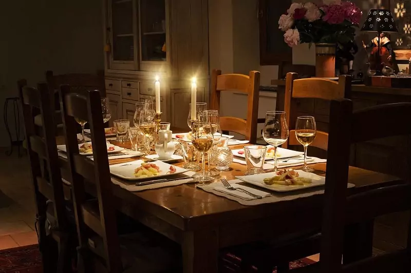 A table is set for dinner.