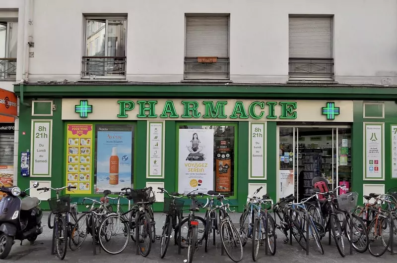 A traditional neighbourhood pharmacy in France.