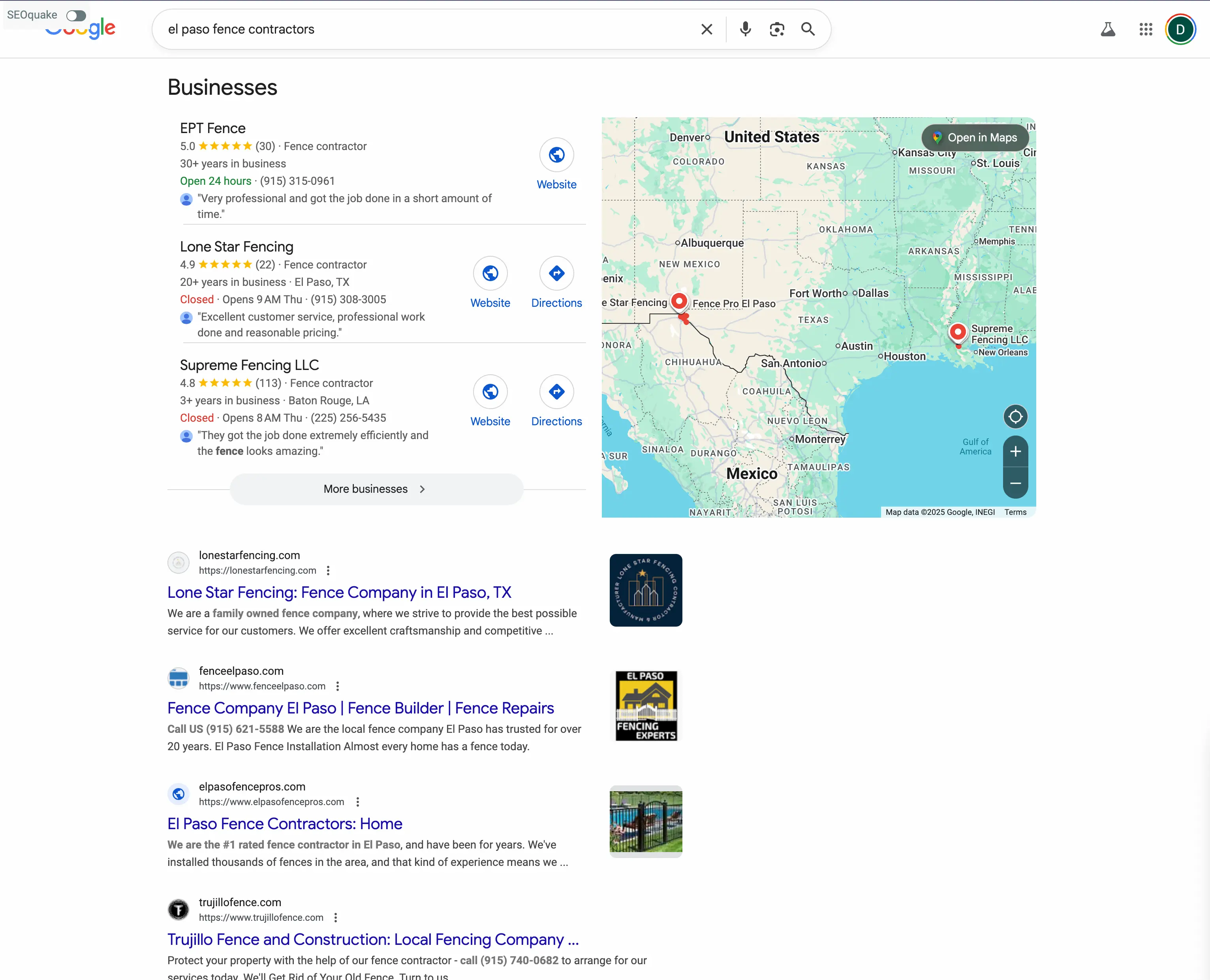 The image shows an example of a Google local search result