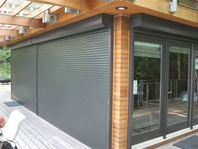 Modern rolling shutters on patio.