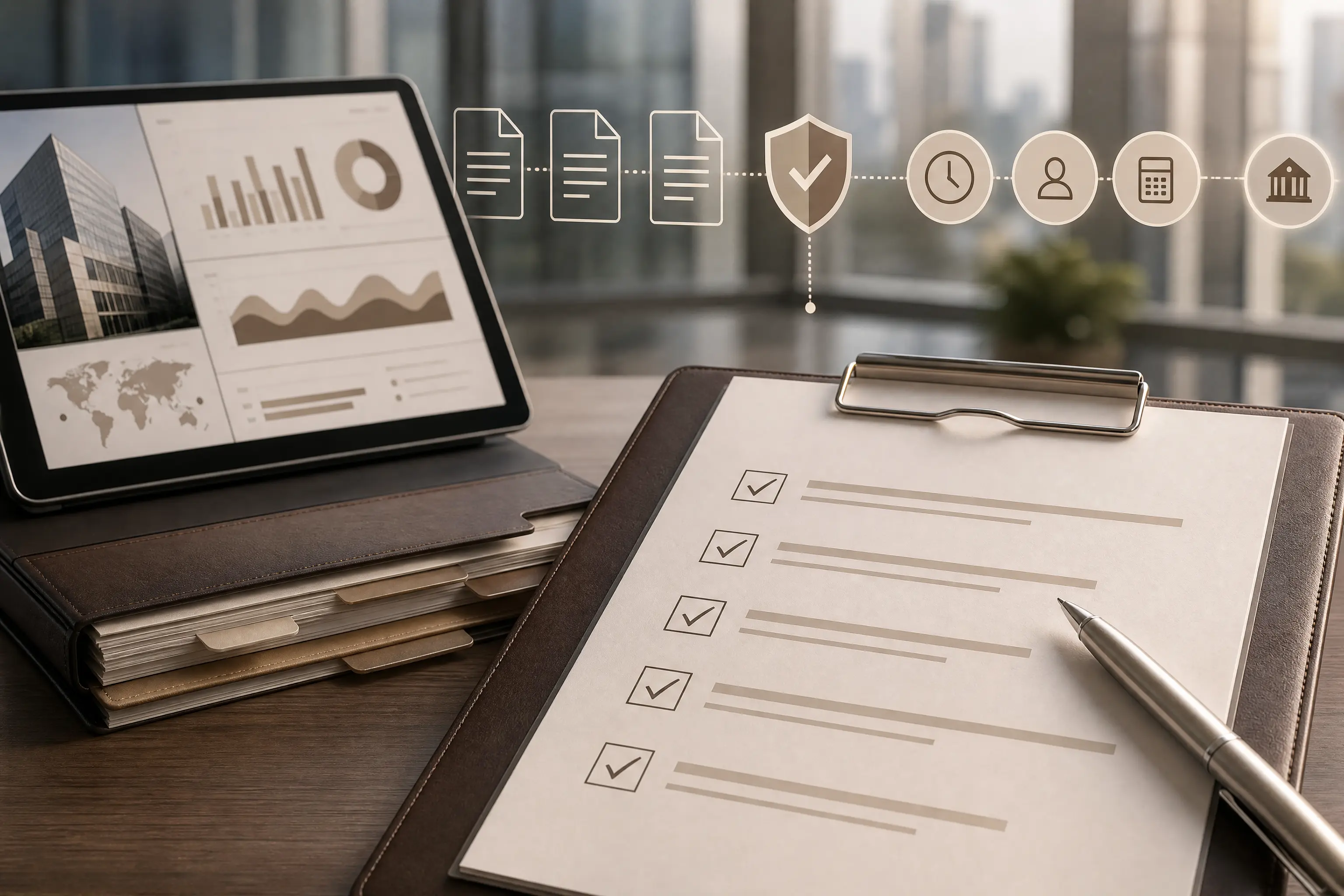 Checklist executivo de compliance patrimonial e controle de contratos imobiliários.