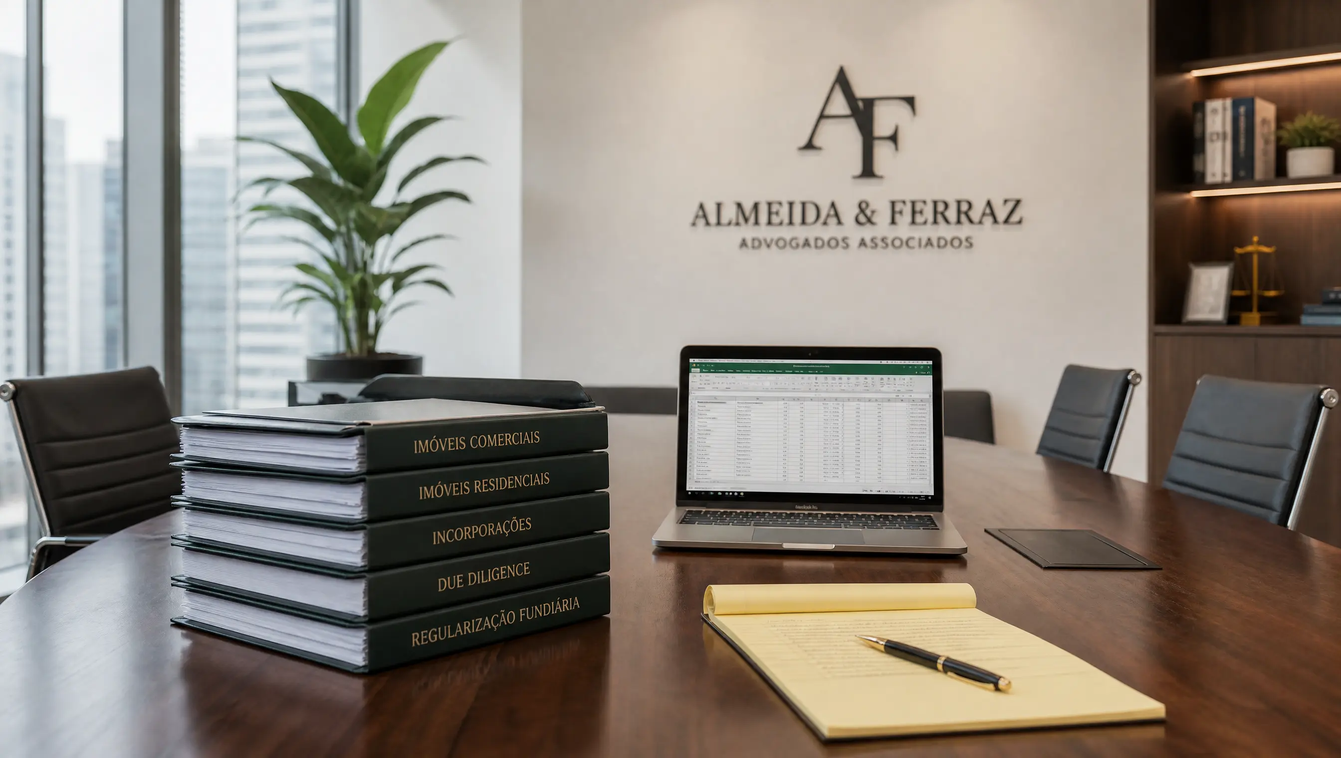 Dossiê de imóveis de holding familiar organizado com contratos e documentação imobiliária.