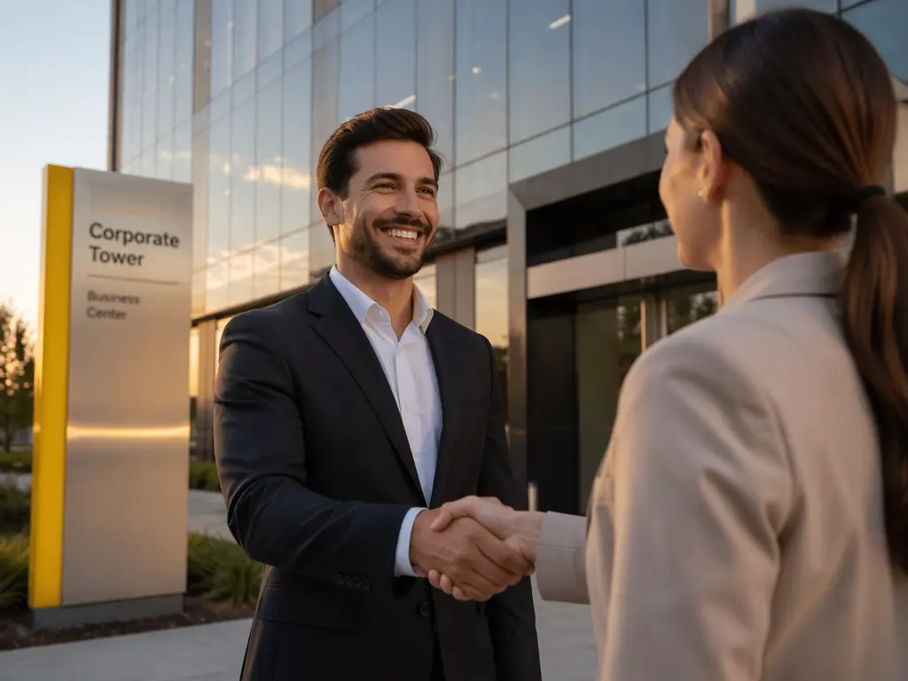 Aperto de mãos selando negociação de contrato de locação comercial