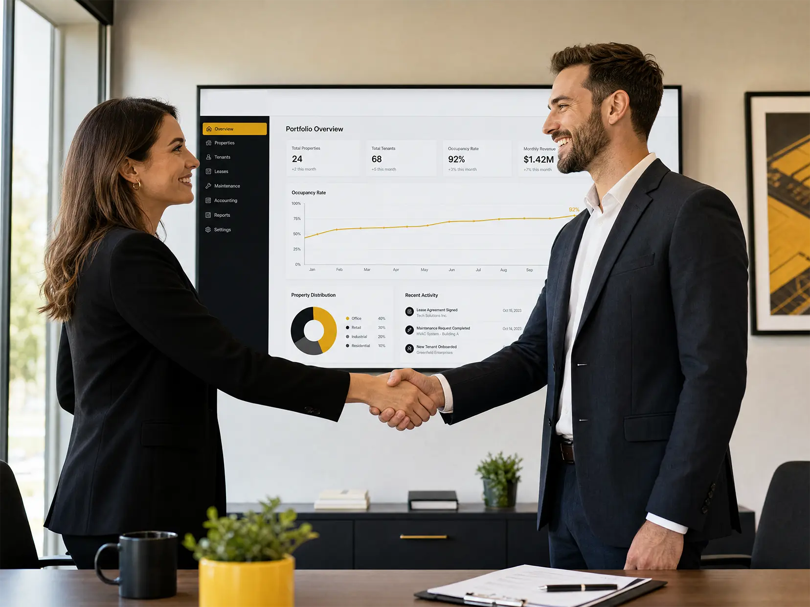 Consultores da LocX apresentando solução de gestão de licenças imobiliárias