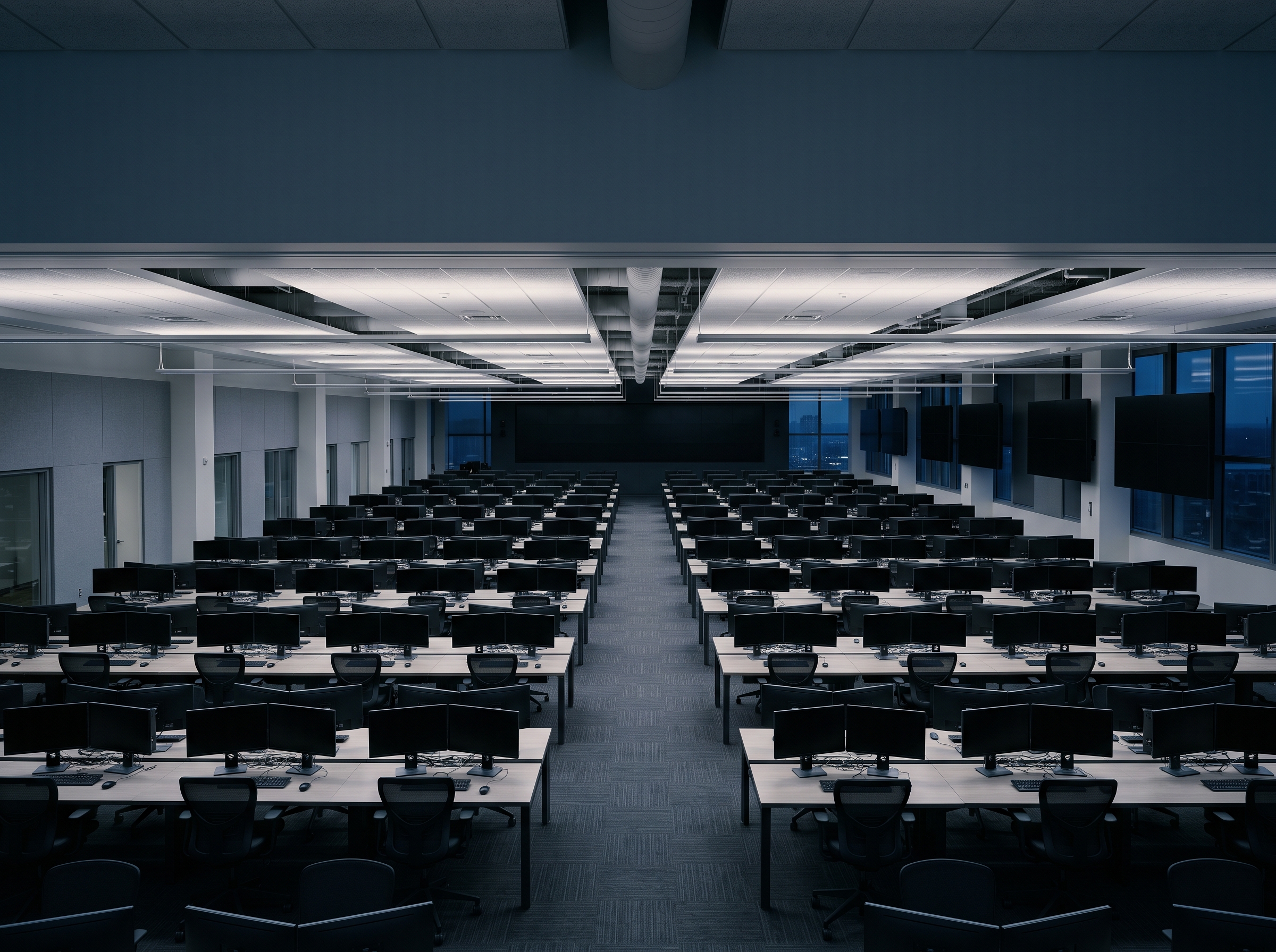 Centro de operacoes com estacoes de trabalho organizadas, business process outsourcing