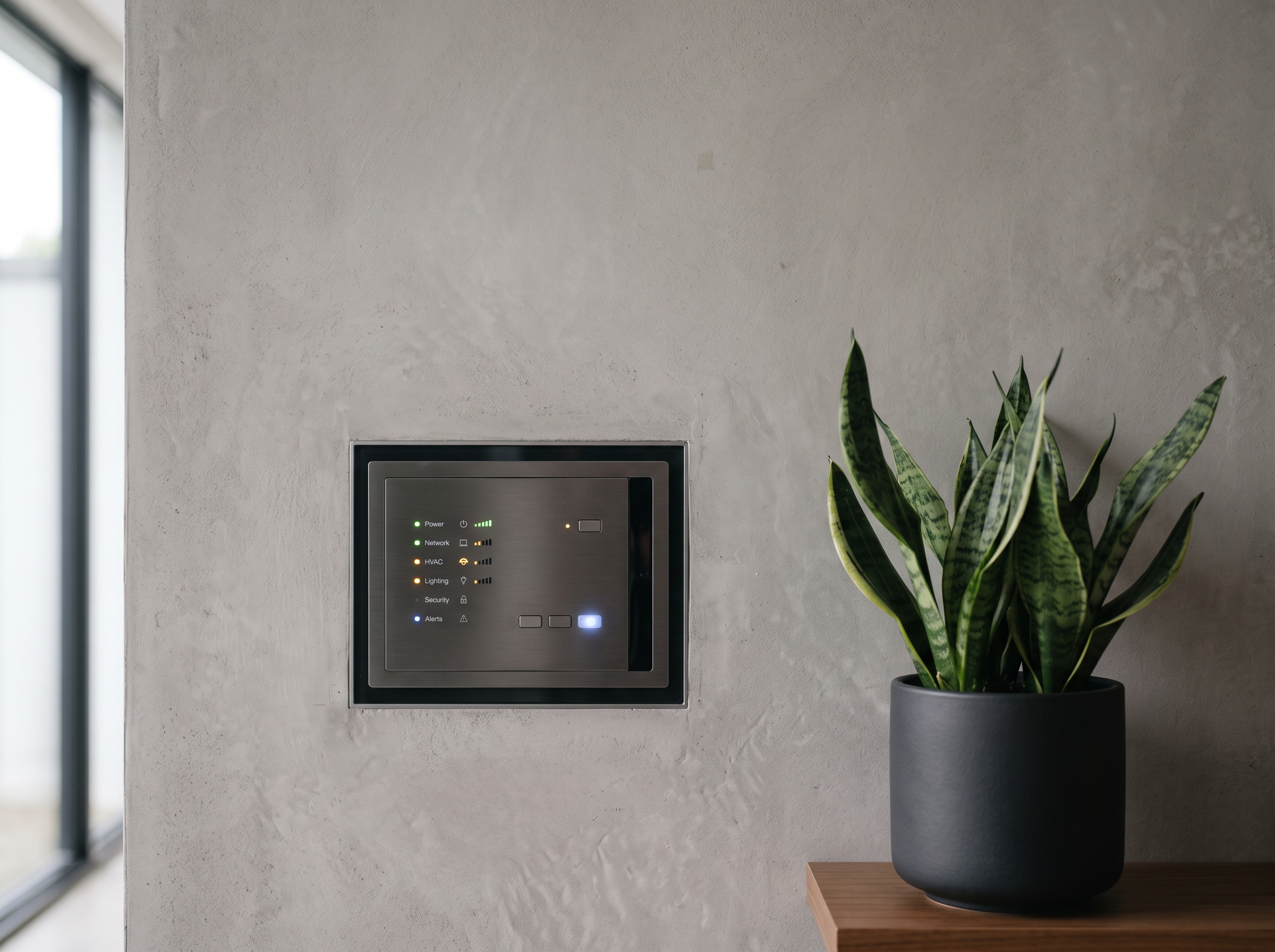 Painel de automacao predial embutido na parede, edificios inteligentes