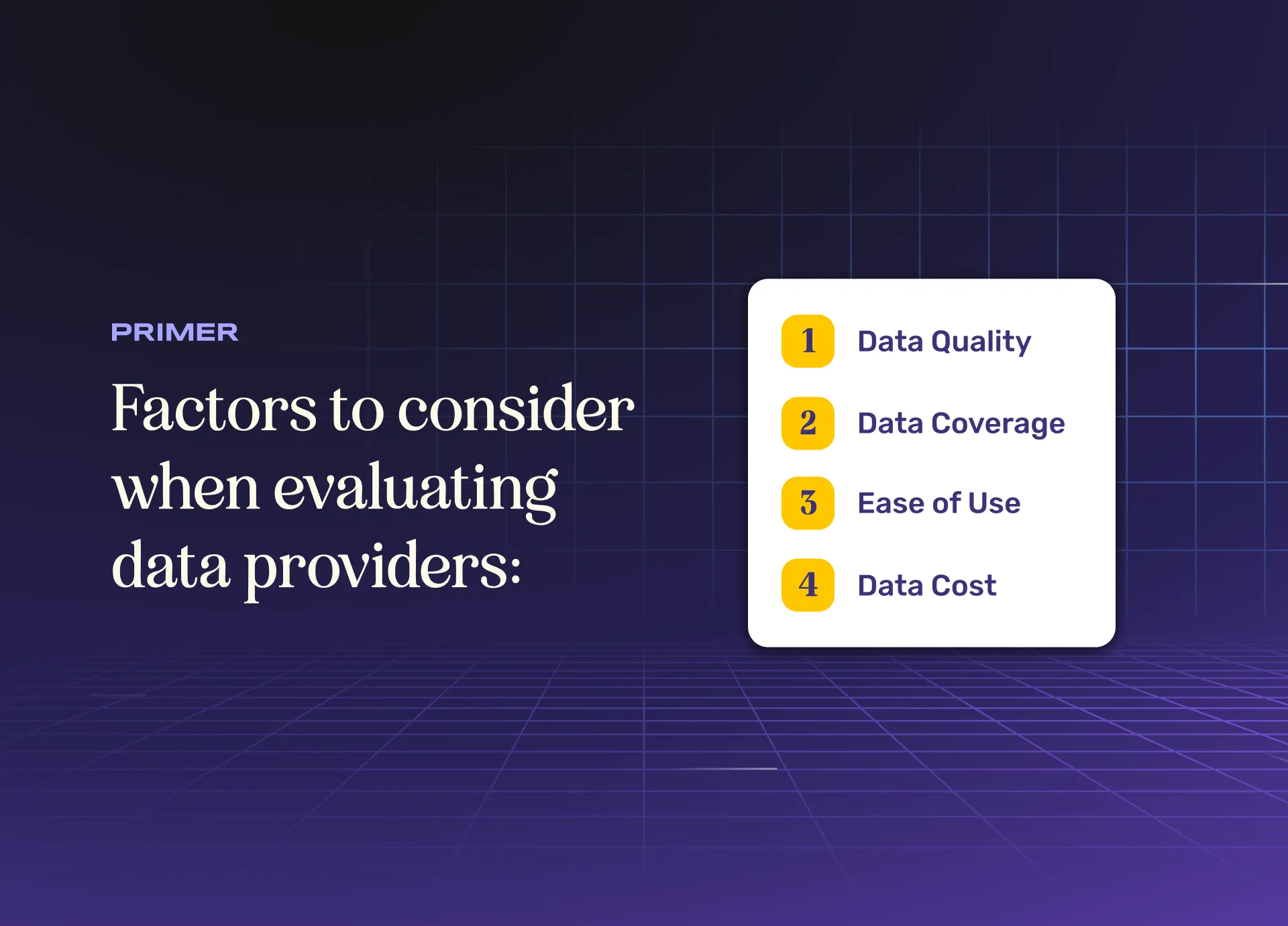 Infographic outlining key factors businesses should consider when evaluating B2B data providers