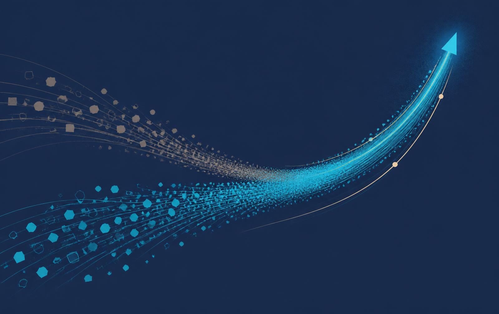 Two streams of data particles racing, the Primerli-enhanced stream pulling ahead