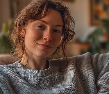 Retrato de una mujer sonriente después de completar una sesión con Fisify, simbolizando bienestar, motivación y los beneficios de la fisioterapia digital personalizada.