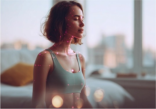 Fisioterapia digital con inteligencia artificial de Fisify, mujer realizando ejercicio guiado mediante tecnología de análisis corporal para prevenir lesiones y mejorar la postura.