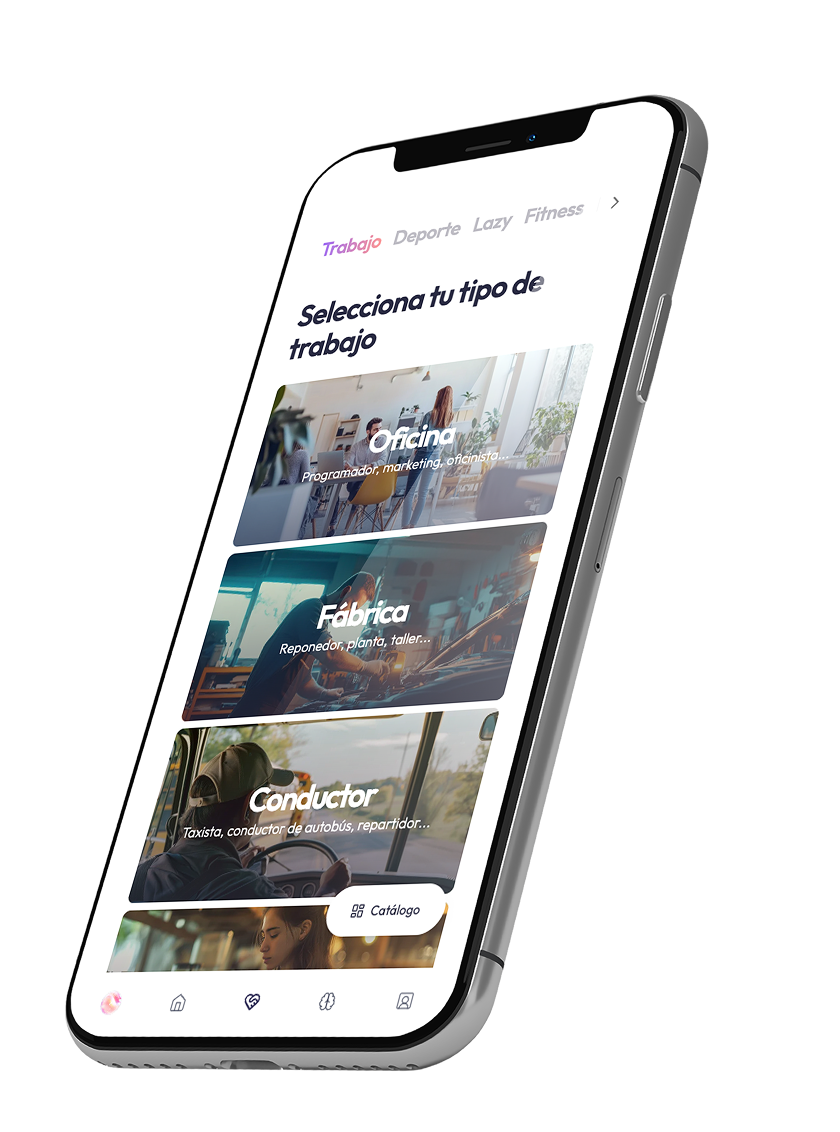 App de Fisify: selección de tipo de trabajo