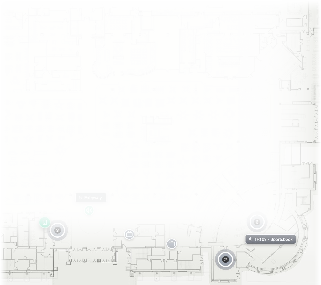 LUCI map-based control: every display and audio zone on one live floor plan.