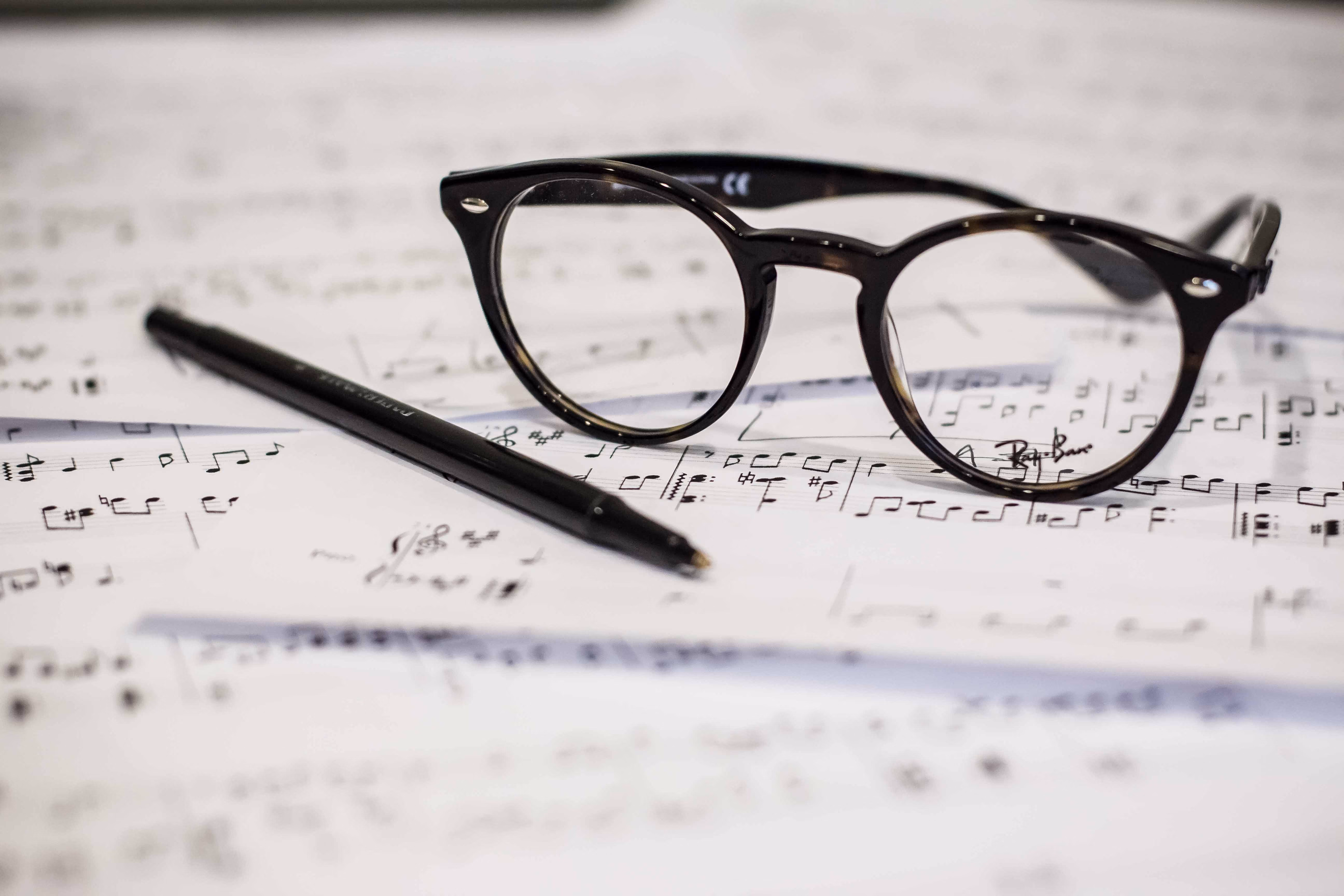 Glasses on sheet music