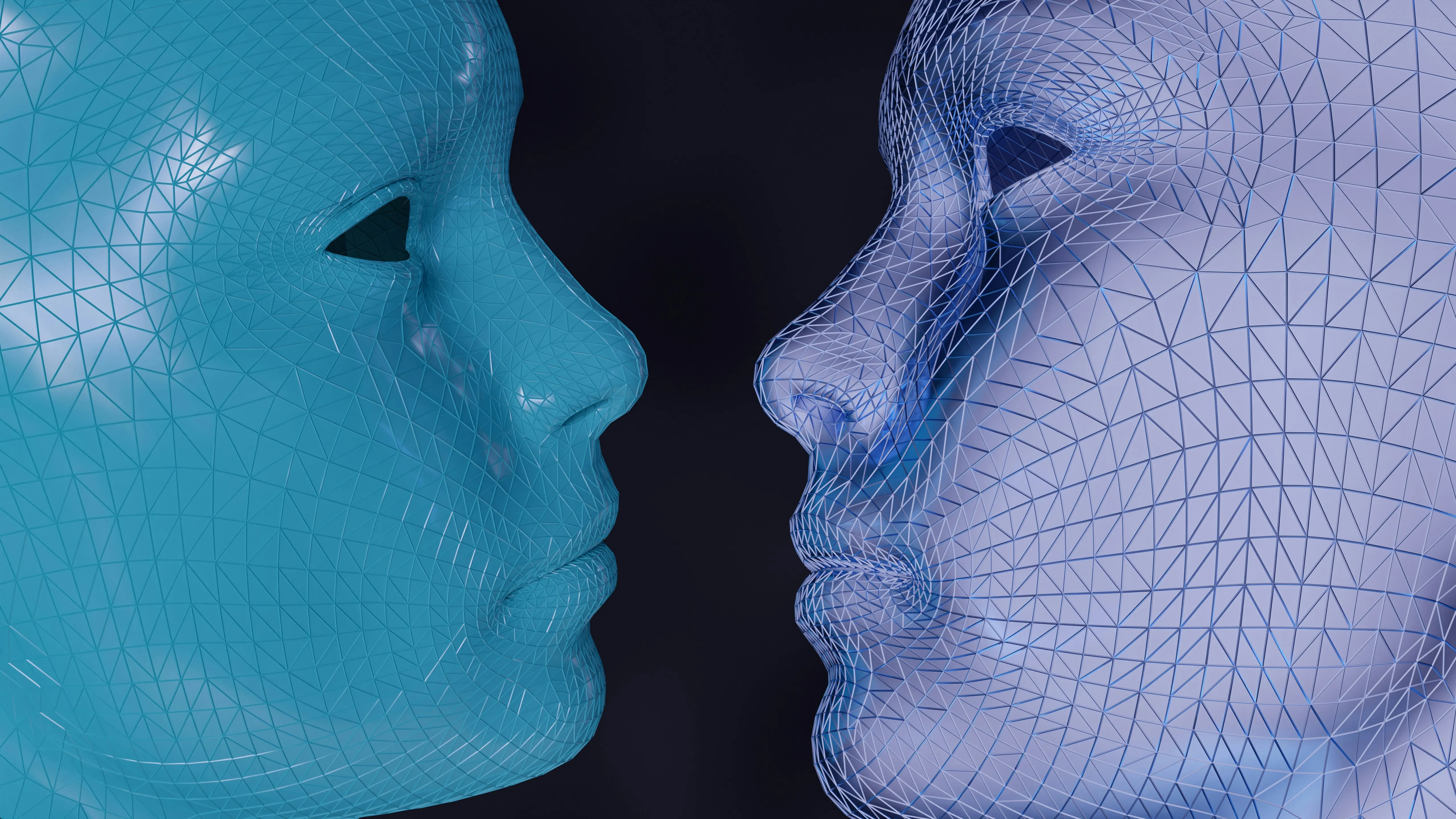 Two computer generated faces facing one other