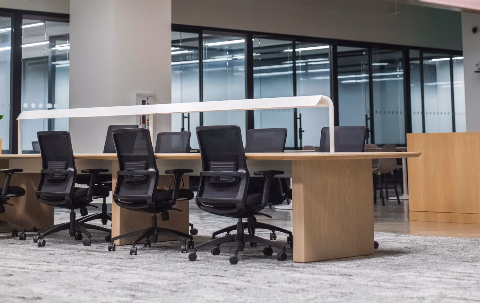 Desks in an office setting.