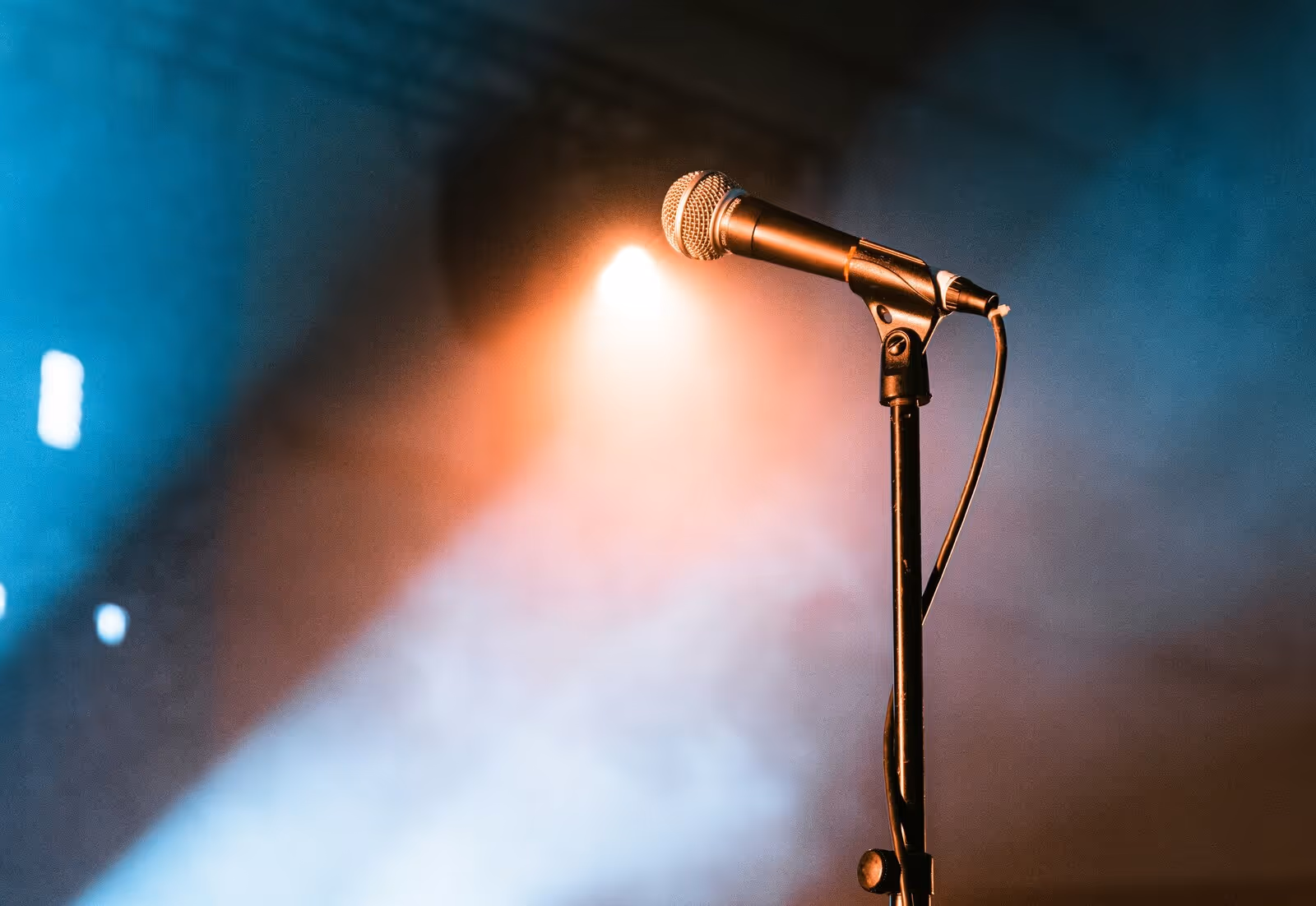 A microphone on a stage.
