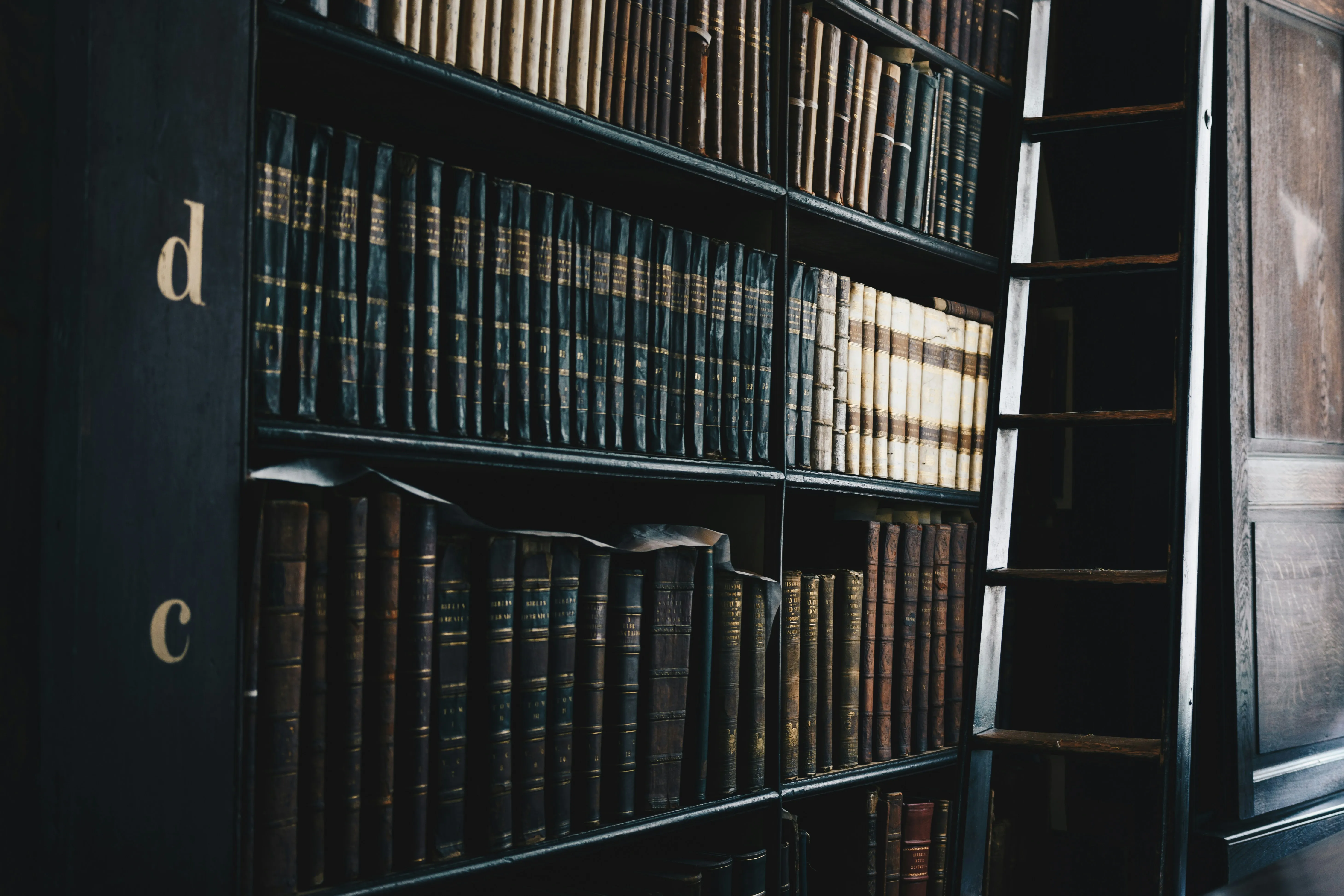 Books in a library.