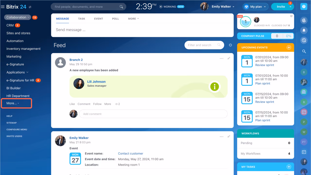 Main menu in Bitrix24