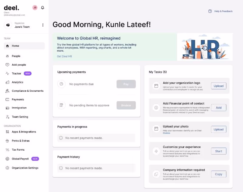 I redesigned the deel dashboard. | Kunle Lateef