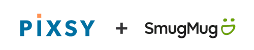 Logos of Pixsy and SmugMug side by side with a plus sign between them.