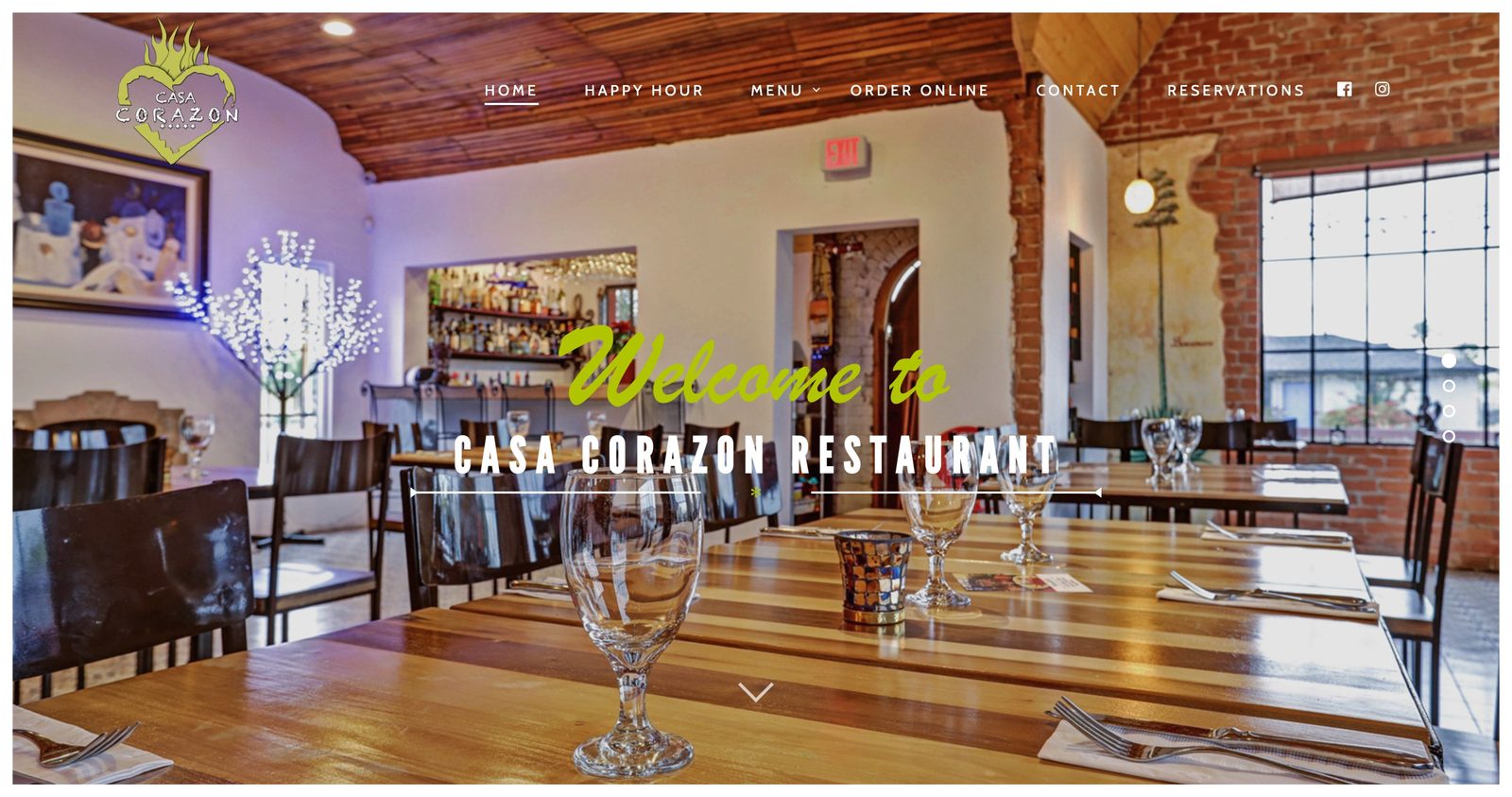 Casa Corazón's current website homepage