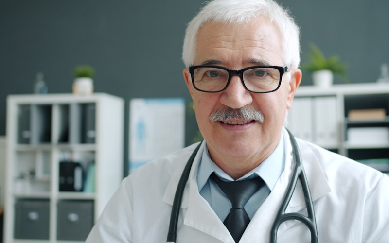 A staff physician reviewing his financial documents in his office