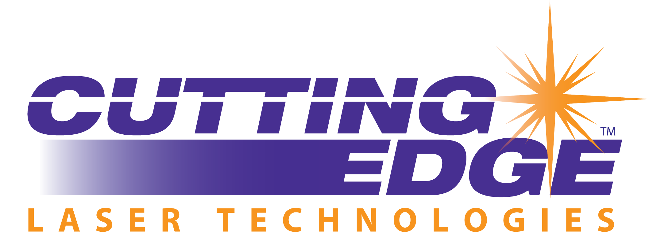 Cutting Edge Laser Technologies logo with purple text and an orange starburst design.