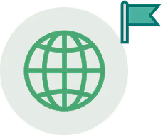 Green globe icon with a flag on the top right corner.